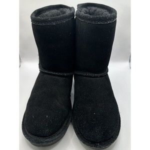 BEARPAW 'Emma" Youth Girls Size 4 Black Suede Calf High Sherpa Lined Boots 608Y